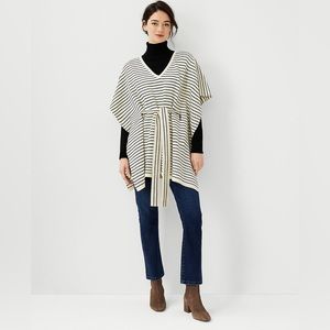Ann Taylor Striped Belted Poncho Jacket Sweater